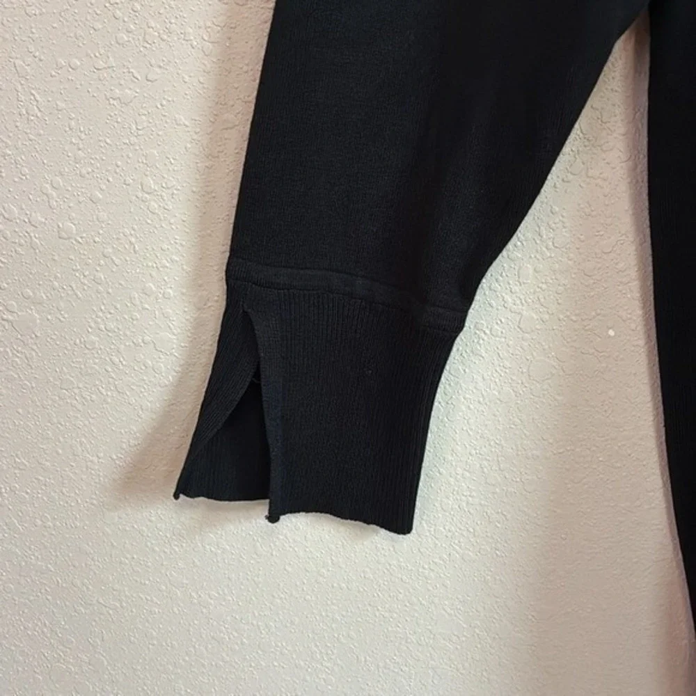 CHICO'S XL Black Longline Open Front Knit Cardigan Jacket Office Career Corpgore